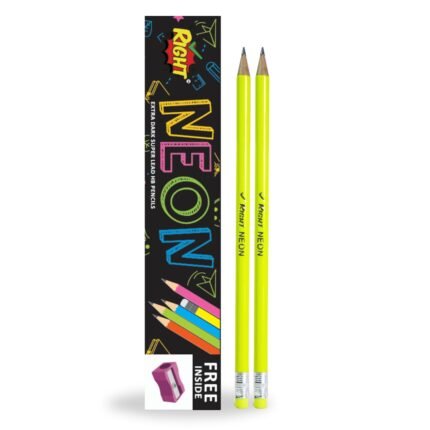 Right Neon Extra Dark HB Pencils | Super Smooth Graphite | Bright Neon Body | Free Sharpener Inside | Pack of 10 Pencils for Kids & Students