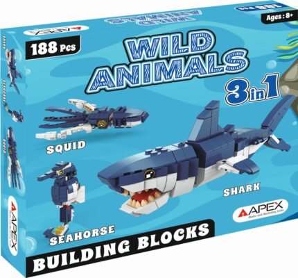 Wild Animals Sharks Building Blocks | 188-Piece DIY Construction Set for Kids | Realistic Marine Animal STEM Toy for Age 8+