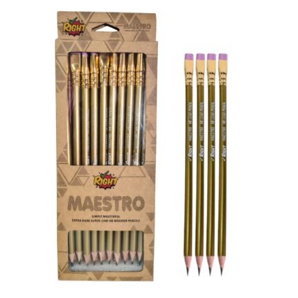 RIGHT Maestro HB Wooden Pencils Pack of 10 – Extra Dark Super Lead, Premium Break-Resistant School & Office Writing Pencils Set