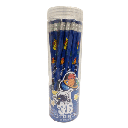 RIGHT Space Wooden Pencils Pack of 36 with Sharpener – HB Extra Dark Lead, Blue School Writing Pencils Jar for Kids
