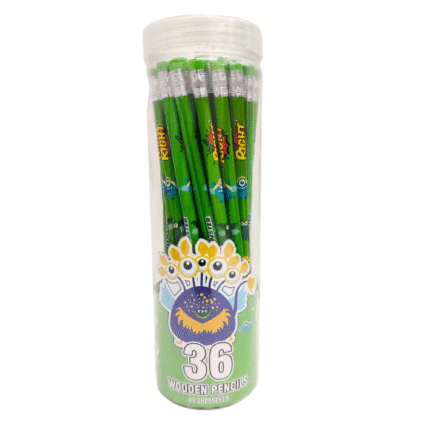RIGHT Monster Wooden Pencils Pack of 36 with Sharpener – HB Extra Dark Lead, Cute Green School Writing Pencils Jar for Kids